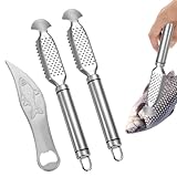 SHUOHONG 2 Stück Fischentschupper Edelstahl, 1 Schwertförmiger, Fischschupper, 3-In-1 Fischschuppen Entferner, Sägezahn Entschupper für Fisch, Fischmesser Scraper für Küche, Meeresfrüchte Märkte