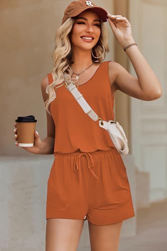 Image of ADOME Rompers for Women Summer Sleeveless Scoop Neck Tank Top Casual Short Jumpsuit Rompers with Pockets