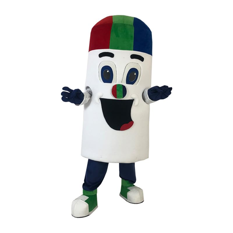 White Pill Mascot Costume Funny Cartoon Dress Up Cloth