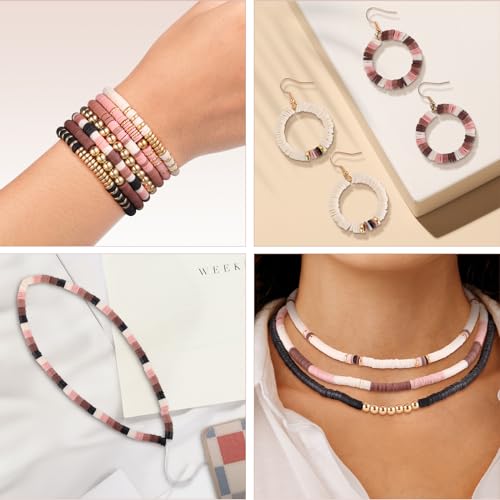 Funtopia 5200+ Pcs Brown Clay Beads Bracelet Making kit, Heishi Beads Polymer Clay Beads for Jewelry Making, Friendship Bracelet Kit with Gold Beads Charms for Girls Adults (6mm) - Thumbnail 6