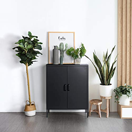Geniqua Black Metal Locker Kitchen Cabinet Office File 2 Door Organizer Storage Shelves Cupboard TV Stand Table Magnet Closure