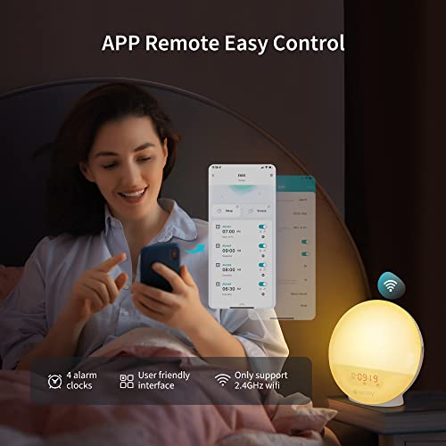Ecozy Sunrise Alarm Clock For Heavy Sleepers, Smart Wake Up Light With Sunrise/Sunset Simulation, App & Voice Controlled, Natural Sounds & Fm Radio, 4 Alarms & Snooze, 7 Colors Night Light #TOP2