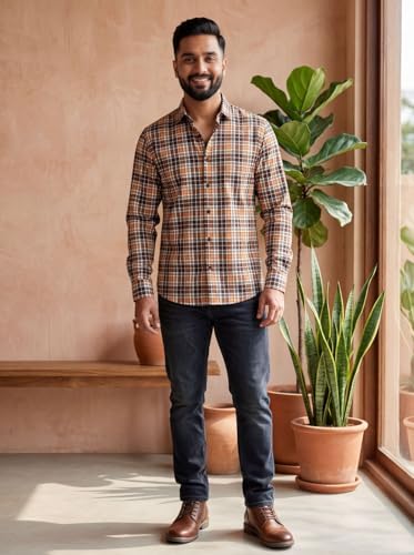 Image of NoseQueen Men's Premium Checked Casual Shirt | Regular Fit Full Sleeve Cotton Shirt for Men | Smart Casual Check Shirt