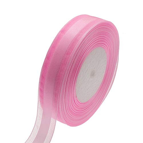 Atrbb 50 Yards 1 Inch Wide Satin Ribbon With Organza Edge For Wedding Gifts Wrapping Diy Bows And Craft (Pink) #TOP2