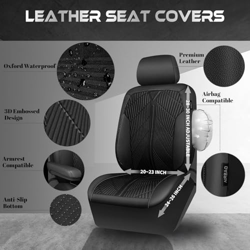 Image of CAR PASS Waterproof Car Seat Covers,Oxford Leather Front Seat Covers,All-Weather Non-Slip Durable,Universal Fit for SUVs Sedans Trucks Vans Automotive,Armrest Airbag Compatible,Emboss 2 Black
