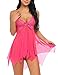 Avidlove Women Lingerie Lace Babydoll V Neck Sleepwear Strap Chemise Rose Red M