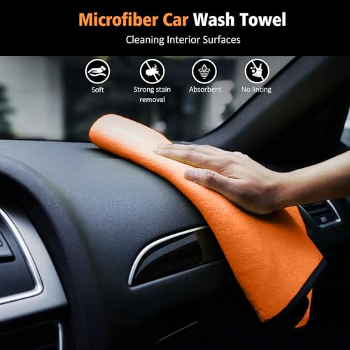 YeewayVeh 7PCS Car Interior Detailing Kit, Horse Hair Car Leather Brush, Applicator Pads and Microfiber Cloth for Car Interior & Seats Leather, Interior Car Cleaning Kit, Orange — view 6