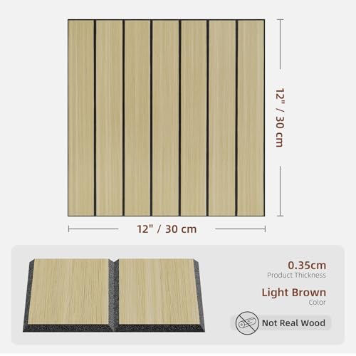WADILE Peel and Stick Wood Slat Wall Panels 12"x12" (30×30cm) Decorative PVC Wall Panels Soundproof Self-Adhesive Panels for Living Room Bedroom Accent Wall – 10 Pack Light Brown - Image 3