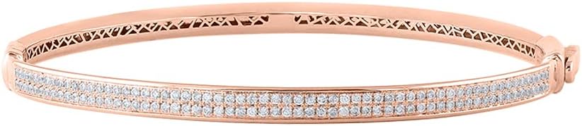 3/4 Carat Round Cut Pave Set Two Row Natural Round Cut Diamond Bangle Bracelet for Women in 10K Gold