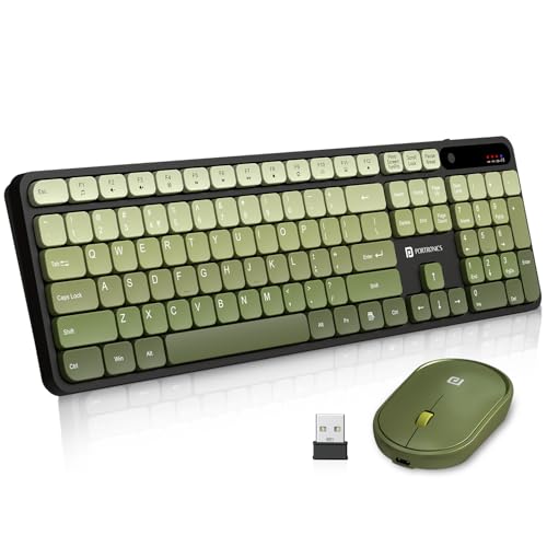 Image of Portronics Key11 Combo Rechargeable Wireless Keyboard and Mouse Set, Bluetooth 5.3&2.4GHz Wireless,Type-C Fast Charging,Gradient Keys, Noiseless Typing, High Precision Mouse, for PC&Laptop(Green)