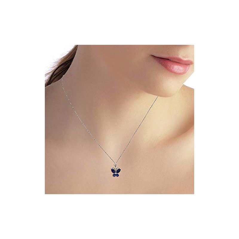 Galaxy Gold GG 14K White Gold Butterfly Natural Blue Sapphire Drop Pendant Necklace - Image 3