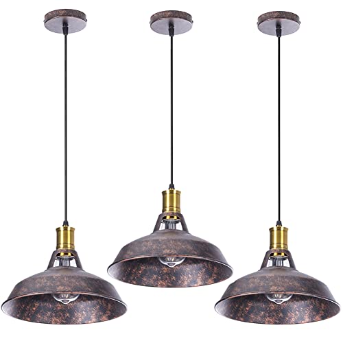 STOEX 3PCS Suspension Luminaire Vintage Métal 27cm, Lustre Plafonnier Industriel Lampes LED E27 Corde Ajustable pour Salon Cuisine Restaurant Salle à manger Chambre (Rouille)