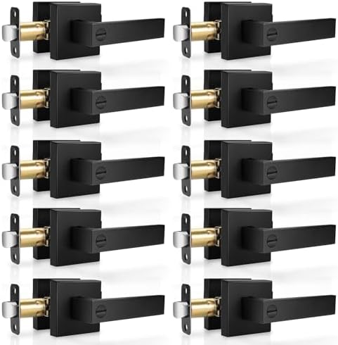Passage Door Handles, 5 Pack Square Black Interior Door