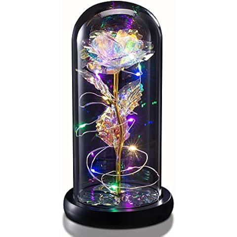 TECHSHARE Gifts for Her, Forever Flower Rose in Glass Dome, Rose Light Up Flower, Personalized Gifts for Mom, Sisters, Friend, Women, Valentine's Day, Birthday, Wedding Cover