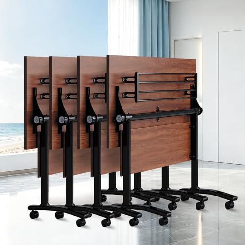 Conference Table, Folding Conference Room Tables with Wheels,Modern Meeting Table,Flip Top Mobile Training Table for Office, Classroom (4, Walnut, 70.8 Inch)