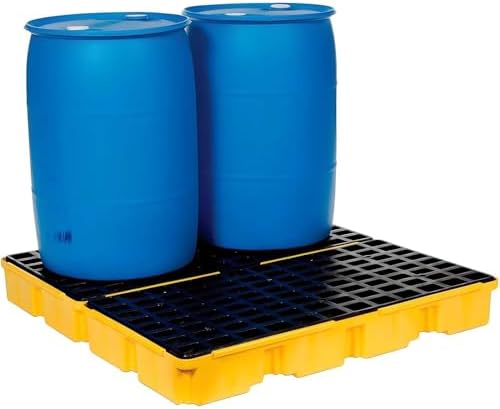 Modular Yellow & Black Spill Containment Pallet with Drain, Stackable Leakproof Tray for Garage, Kitchen, Basement & Industrial Use - 120x60x18cm