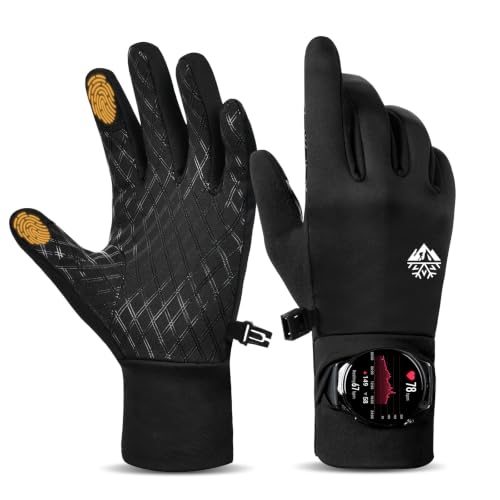 Running Winter Gloves with Watch Window, Warm Hiking Glove for Men Women, M