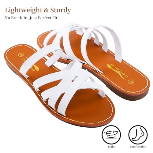 Women's Slide Sandals - Comfy Slip-On Design Strappy Flat Slides for Casual Elegance - Fashionable and Trendy Summer Flat sandals Shoes for Girls and Women - Flat Slides Size 10 - White by DAYDAYGO - Used condition - Image 2