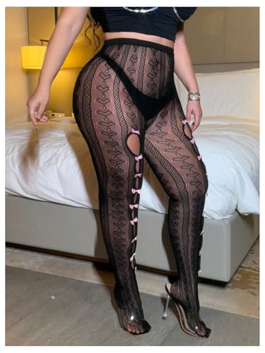 Women's Plus Size Sexy Tights Y2K Bow Mesh Sheer Tights Heart Cut Out Stockings Pantyhose3