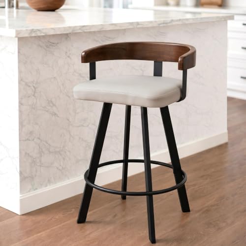 Image of FORSPARK 26 inch Swivel Counter Height Bar Stools, 350 lbs Capacity Barstool | 360 Rotation, Easy to Assemble, Wide Foam Cushion, Solid Wood Backrest, Heavy Weight for Kitchen Dining Cafe, Grey & Black