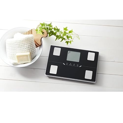 体組成計 体重計 スマホ連動 パールホワイト/メタリックブラック スマホ連動/体脂肪率/内臓脂肪レベル/筋肉量/基礎代謝量/体内年齢/推定骨量/BMI/立掛け収納OK/乗るだけスイッチON (メタリックブラック)のサムネイル