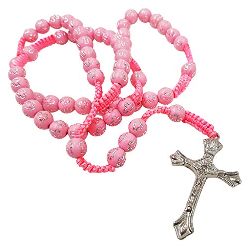 Treasure4U-Store Pink Beads Rosary Catholic for Women Or Girls with Cross Crucifix Religious Gift