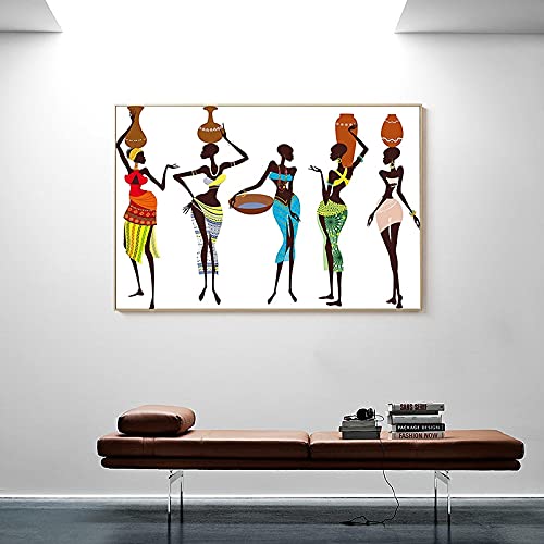 Póster de Arte, Pintura al óleo de Mujer Negra Tradicional Africana sobre Lienzo, Cuadro de Arte de Pared escandinavo, decoración del hogar, 50x70cm sin Marco Cover