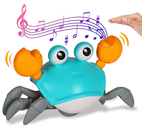Image of scientree Crawling Crab Baby Toy with Light Up and Music , Toddler Interactive Toys with Sensor Obstacle Avoidance Function,USB Rechargeable, Fun Moving Toy for Babies, Toddlers and Kids