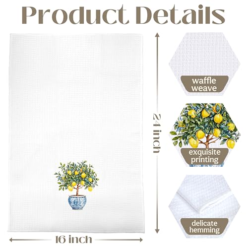 Image of Chinoiserie Lemon Kitchen Towels, Watercolor Lemon Tree Decorative Hand Towels for Bathroom, Vintage Grandmillennial Lemons Dish Tea Towels for Kitchen, 16x24 Inch Set of 2