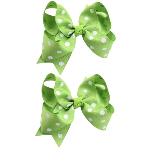 5' Polka Dot Big Hair Bow Clips - 2Pcs Sequins Grosgrain Ribbon Bowknot Hair Barrettes Birthday Party Wedding Christmas Occasions for Girls Toddlers Teens Kids (Green)