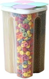 PDOOR Cereal Storage Containers, 4-in-1 Airtight Plastic Food Storage Containers with Flip-Top Lid, Practical Cereal Dispenser for Flour, Sugar, Rice, Oats, BPA Free(2300ml / 4 Grid, B)