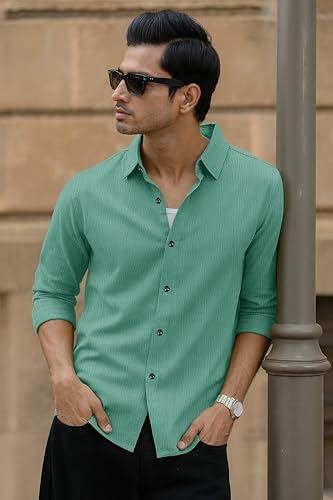 Image of Popcorn Textured Shirts for Men Green M