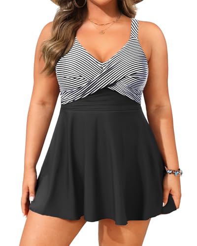 Image of Aqua Eve Plus Size Swim Dress - Two Piece Tankini Swimsuit Tummy Control Bathing Suit with Shorts 2025