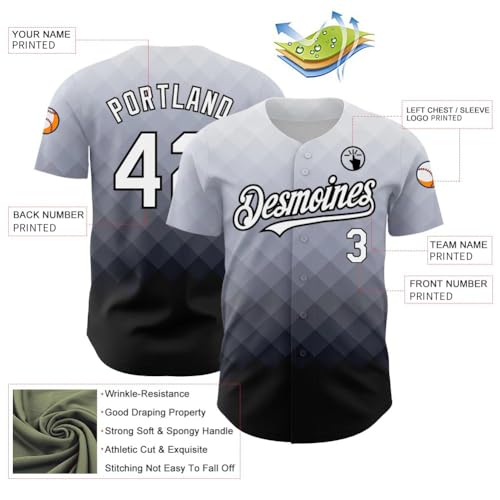 Camisa de béisbol personalizada con degradado para hombres, mujeres y niños, con botones, uniforme de equipo de softball con nombre, número y logo impresos miniatura 3