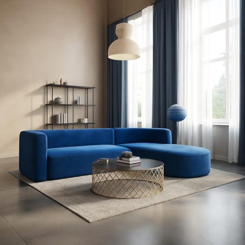 Image of Rosewood ! Modern Classic L Shape Sectional Sofa Set, Chesterfield Style 4 Seater Sofa Set with Pillows for Living Room, Bedroom and Office and Hallway Colour (Blue L Shape AI)