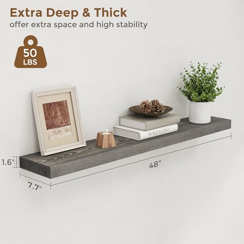 Image of Marsmiles Floating Shelves for Wall - 48 Inch Grey Wood Floating Shelves Set of 1-48 Inch Wide x 7.7 Inch Deep x 1.6 Inch Thick Rustic Wooden Shelves for Room Wall