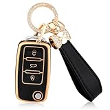 OFFCURVE Funda para Llave de Coche para VW para Silicona Carcasa Llave con Llavero para Volkswagen Polo Golf 4/5/6 Multivan T5 Jetta Bora Passat Skoda Fabia Seat Ibiza (Oro Negro)