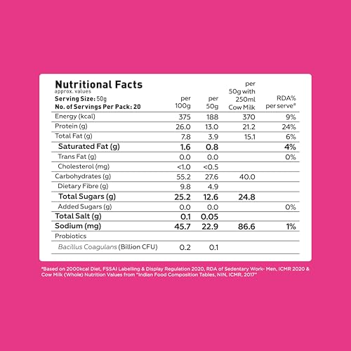 Image of Yogabar 26g High Protein Oats 1kg x 3, Fruits Nuts & Seeds - Breakfast Cereal with Wholegrains, 26% Protein & No added sugar - Oats High Protein for Gym - Premium Protein Blend with Whey Protein Powder - with Goodness of Chia, Sunflower & Pumpkin Seeds & Probiotics for Absorption