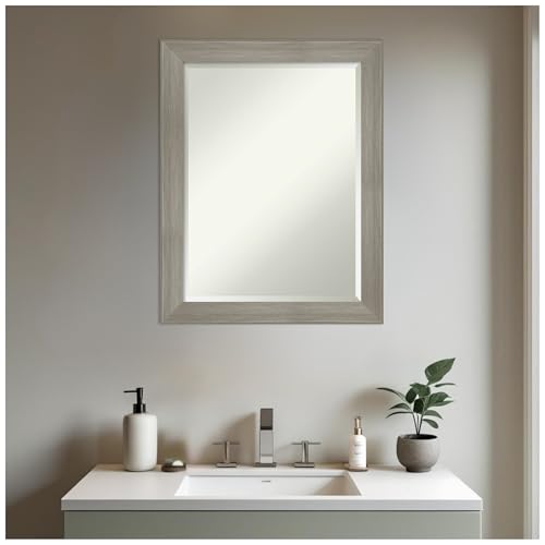 Amanti Art Grey Bathroom Mirror for Over Sink, 28x22 Grand Greywash Narrow Rectangle Vanity Mirror, Medium Casual Frame, Hangs Horizonally and Vertically, Bathroom Wall Decor, Beveled Edge by Amanti Art - Image 4