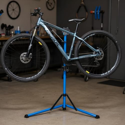 CXWXC Fahrradmontageständer, Reparaturständer für Fahrräder, Schwerlast-Montageständer, Fahrradständer mit verschweißter Klemmkopf, um 360° drehbar, Schnelllösevorrichtungen (Blau)