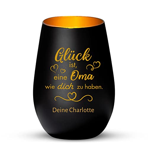 Love Faith Glück ist... Windlicht Schwarz/Gold - Personalisiertes Windlicht für Teelichter mit Gravur - Geschenk für Eltern, Großeltern & Freunde Cover