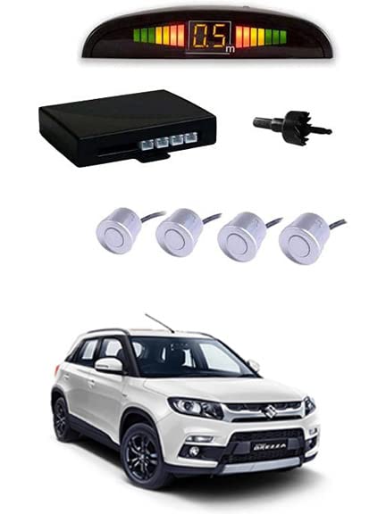 Waterproof White Reverse Car Parking Sensor System Led Display with 4 Parking Sensors Alarm Kit for Vitara Brezza.-image-3