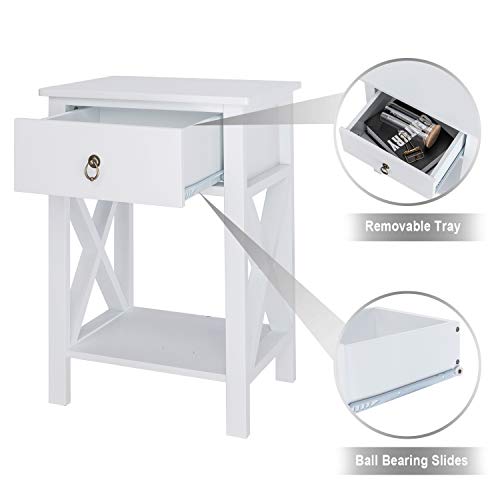 Image of Bonnlo White Nightstand Set of 2, Night Stand Set of 2 with Drawer, Farmhouse Nightstand, End Table /Bed Side /White Side Table for Small Spaces, Kids Room, Bedroom
