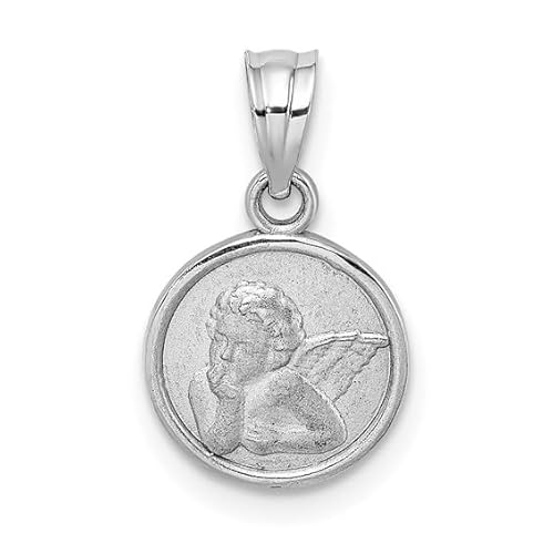 14k White Gold Religious Charm Pendant, Engraved Cherub Angel, Small
