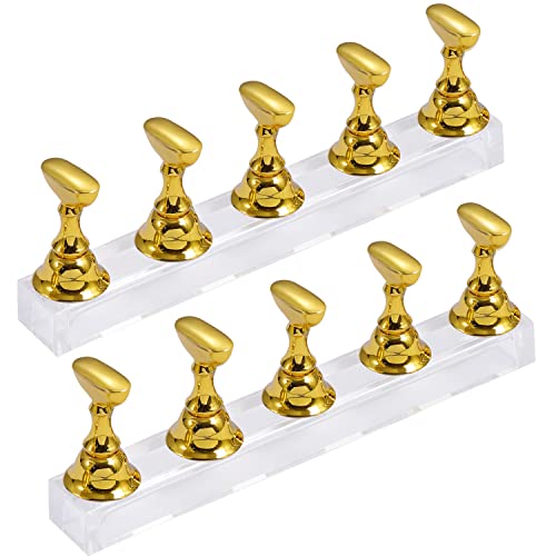 Medo 2 Sets Nail Stand Display Magnetic Nail Practice Holder Acrylic Nail Tip Display Stand DIY Nail Art Accessories for Painting Nails False Nail Tip Manicure Tool