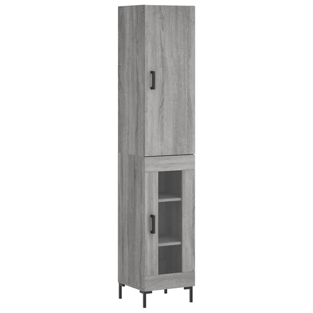 Wysoki kredens Sonoma szara sklejka wysoki kredens z metalowymi drzwiami i nogami do organizacji domu 34,5x34x180 cm
