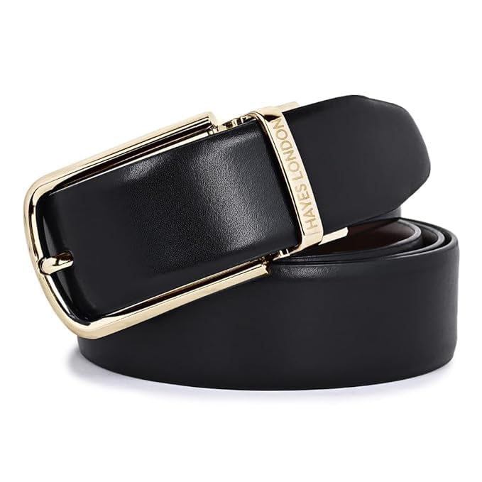 Image of HAYES LONDON Belts for Men Leather Original - Belt for Men Formal with Classic Design, Durable and Italian Reversible Men's Belts for All Occasions