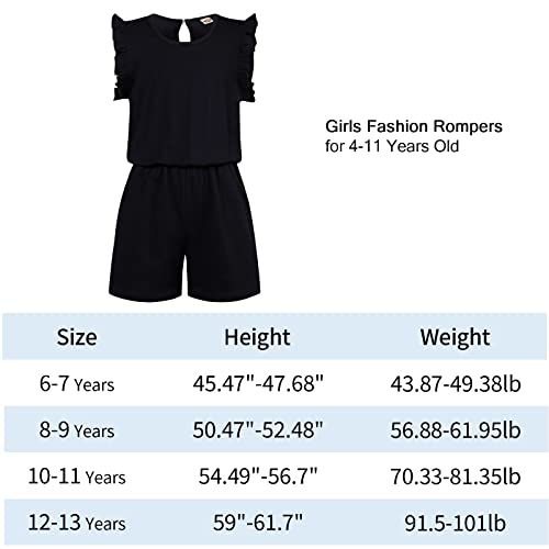 Kimoda Girls Rompers Size 10-12 Black Ruffle Sleeve Jumpsuits With Side Pockets One Piece Summer Outfits For Girl #TOP7