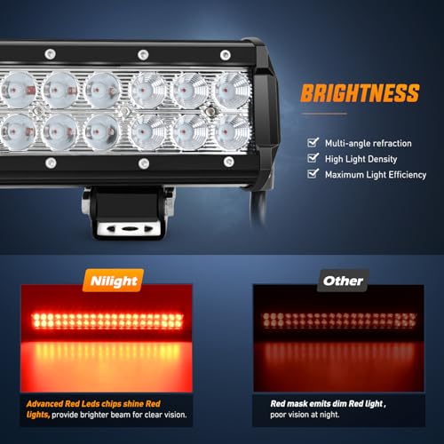 Image of Nilight LED Light Bar 20 Inch 126W Spot Flood Combo Red Beam | Off Road Lamp Fishing Hunting Emergency Deck Work Lighting for Trucks UTV Pick-up Van Boat Tractor