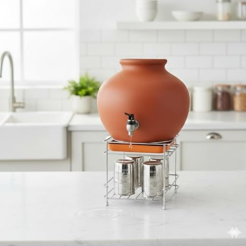Image of CR18 COLLECTION Stainless Steel Heavy Matka Stand with Tray Holder, Pot Stand With Round Surface Stand Water Dispenser Stand, Water Jar Holder, Matka Rack, Multipurpose Rack for Kitchen /Bathroom